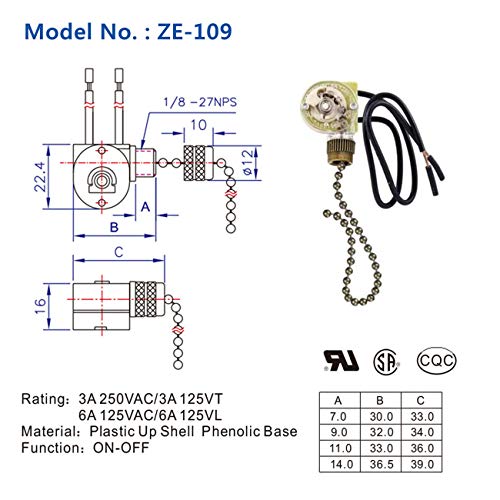 DAYONE Pull Chain Switch Zing Ear ZE-109 Ceiling Fan Switch Ceiling Fan Light Lamp Replacement 2 Pack Bronze - Image 2