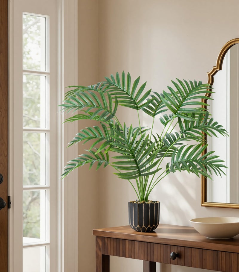 florisso 28" Artificial Areca Palm Plant Tall Fake Faux Plants Indoor Outdoor Tree for Living Room Home House Decoration - Image 4