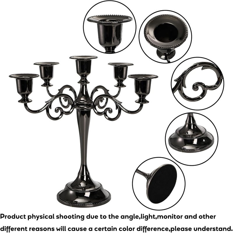 Youeon Modern practical shape 5 Arms Candelabra, 26.4 cm Tall Glossy Black Candlestick Holder, Gothic Candelabra Candle Holder for 2.5 cm Diameter Pillar Candles, Centerpiece for Wedding, Church, Fireplace, Halloween Integrated warehouse solution - Image 4