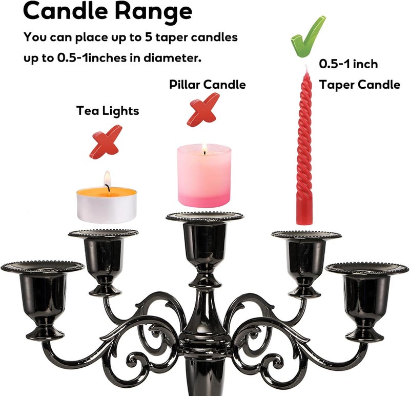 Youeon Modern practical shape 5 Arms Candelabra, 26.4 cm Tall Glossy Black Candlestick Holder, Gothic Candelabra Candle Holder for 2.5 cm Diameter Pillar Candles, Centerpiece for Wedding, Church, Fireplace, Halloween Integrated warehouse solution - Image 3