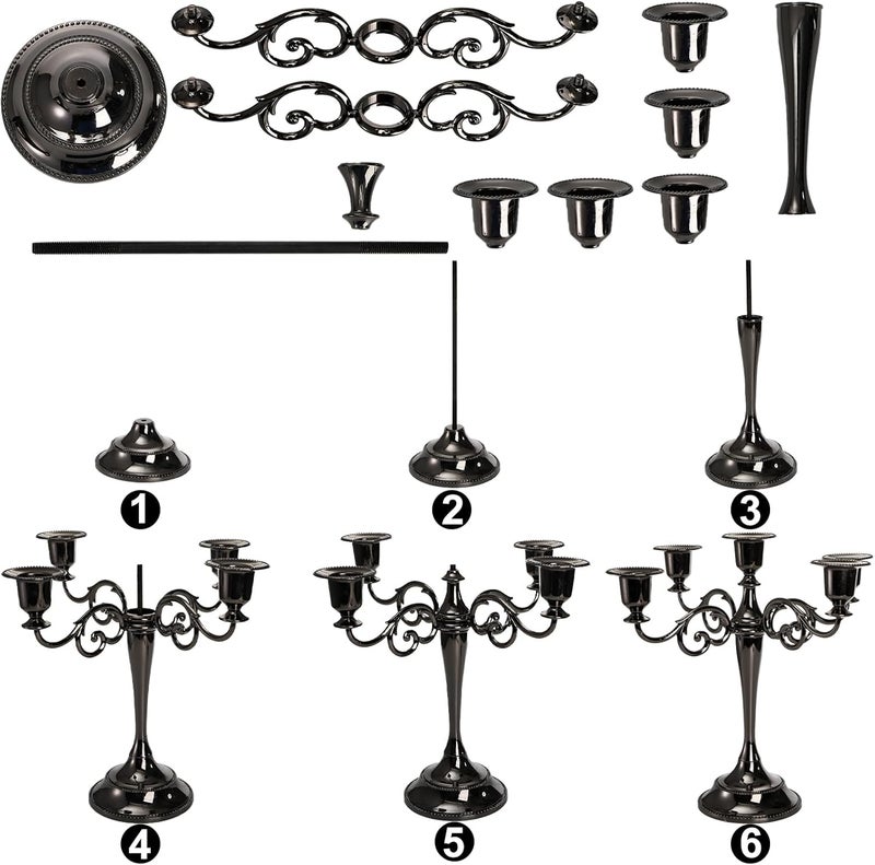 Youeon Modern practical shape 5 Arms Candelabra, 26.4 cm Tall Glossy Black Candlestick Holder, Gothic Candelabra Candle Holder for 2.5 cm Diameter Pillar Candles, Centerpiece for Wedding, Church, Fireplace, Halloween Integrated warehouse solution - Image 5