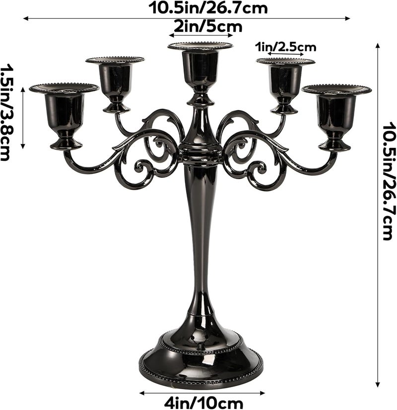Youeon Modern practical shape 5 Arms Candelabra, 26.4 cm Tall Glossy Black Candlestick Holder, Gothic Candelabra Candle Holder for 2.5 cm Diameter Pillar Candles, Centerpiece for Wedding, Church, Fireplace, Halloween Integrated warehouse solution - Image 2
