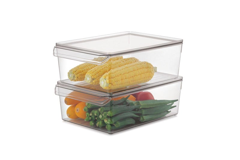 INKULTURE Clear Acrylic Pantry Organizer Bin With Handle And Lid For Food Storage, Refrigerator, Fridge, Cabinet, Kitchen, Countertops Etc Rectangular| Pack of 02 - Image 1