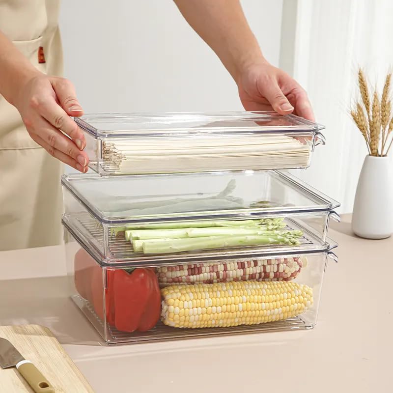 INKULTURE Clear Acrylic Pantry Organizer Bin With Handle And Lid For Food Storage, Refrigerator, Fridge, Cabinet, Kitchen, Countertops Etc Rectangular| Pack of 02 - Image 3