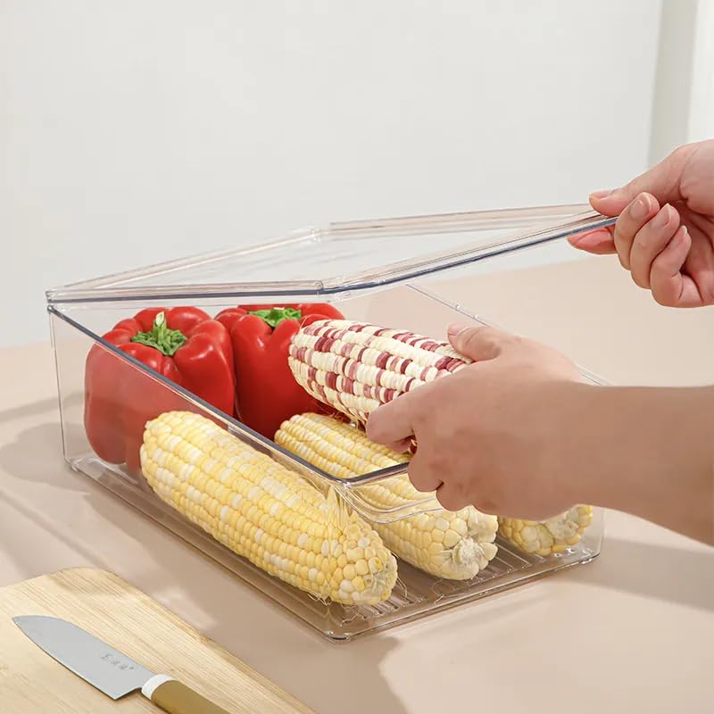INKULTURE Clear Acrylic Pantry Organizer Bin With Handle And Lid For Food Storage, Refrigerator, Fridge, Cabinet, Kitchen, Countertops Etc Rectangular| Pack of 02 - Image 4