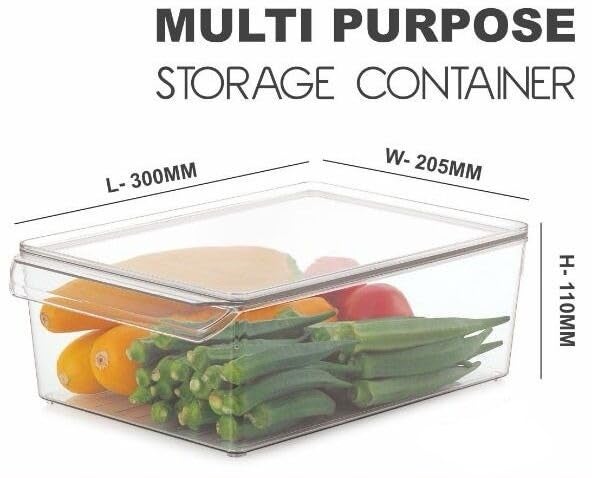 INKULTURE Clear Acrylic Pantry Organizer Bin With Handle And Lid For Food Storage, Refrigerator, Fridge, Cabinet, Kitchen, Countertops Etc Rectangular| Pack of 02 - Image 2