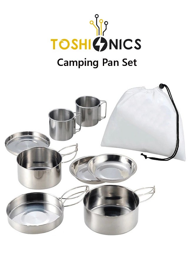 Toshionics - 8 pcs Stainless Steel Cooking Pan Set Outdoor Mini Cookware Non-Stick Camping Hiking Pot Set - Image 1