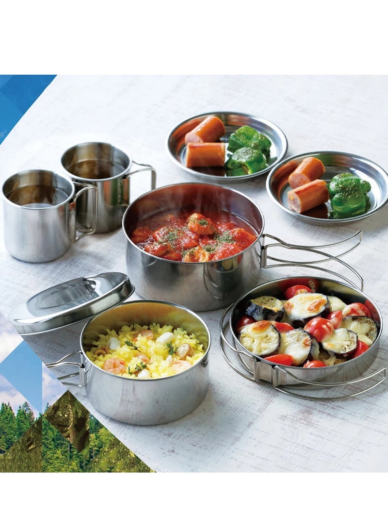 Toshionics - 8 pcs Stainless Steel Cooking Pan Set Outdoor Mini Cookware Non-Stick Camping Hiking Pot Set - Image 1