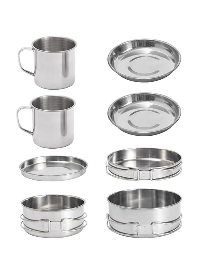 Toshionics - 8 pcs Stainless Steel Cooking Pan Set Outdoor Mini Cookware Non-Stick Camping Hiking Pot Set - Image 1