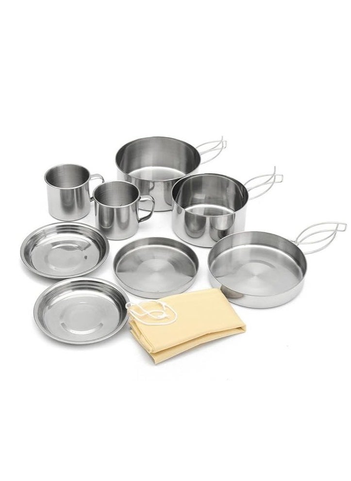 Toshionics - 8 pcs Stainless Steel Cooking Pan Set Outdoor Mini Cookware Non-Stick Camping Hiking Pot Set - Image 1