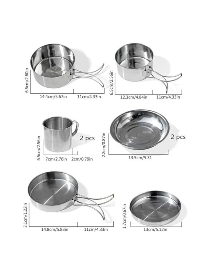Toshionics - 8 pcs Stainless Steel Cooking Pan Set Outdoor Mini Cookware Non-Stick Camping Hiking Pot Set - Image 1