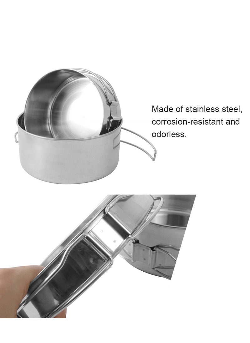 Toshionics - 8 pcs Stainless Steel Cooking Pan Set Outdoor Mini Cookware Non-Stick Camping Hiking Pot Set - Image 1