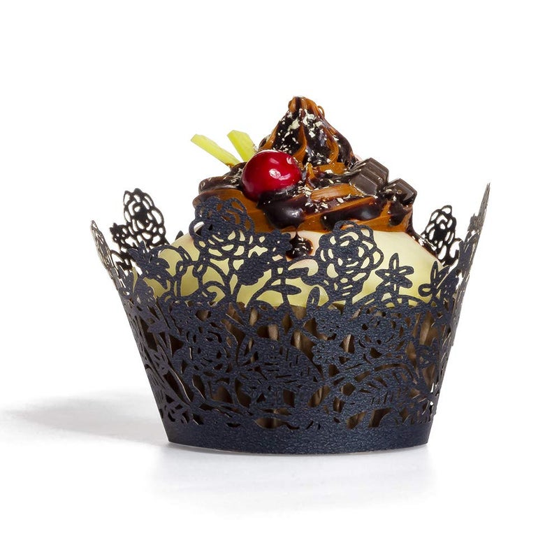 YOZATIA YOZATIA 60pcs Black Rose Lace Cupcake Wrappers Holders Laser Cut Cupcake Liners Decorative Liners for Wedding Party Birthday Cake Decoration Supplies 
