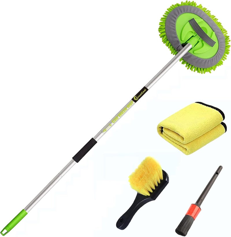 GreatCool 2 in 1 Chenille Microfiber Car Wash Mop Mitt with 44.5" Aluminum Alloy Long Handle,Brush Duster Not Hurt Paint Scratch Free Cleaning Tool Dust Collector Supplies for Washing Car,Truck, RV - Image 1