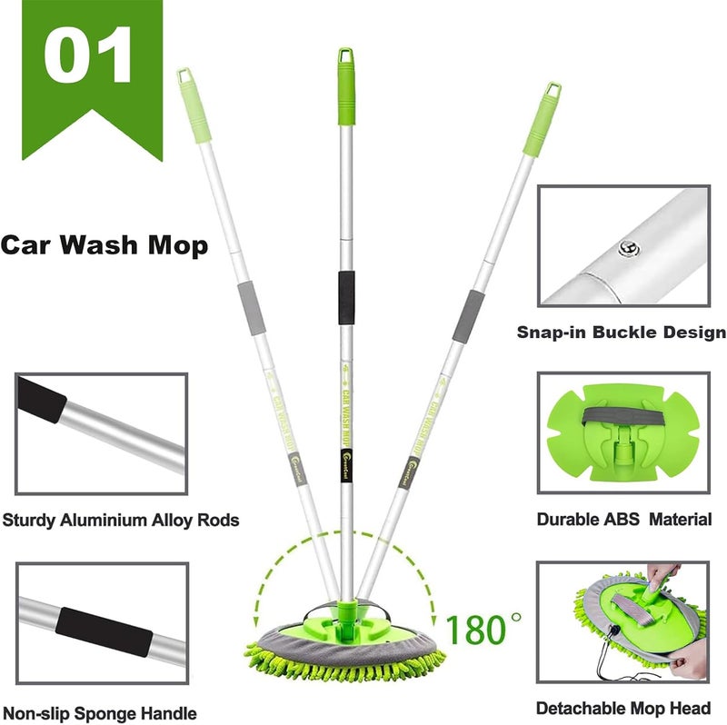 GreatCool 2 in 1 Chenille Microfiber Car Wash Mop Mitt with 44.5" Aluminum Alloy Long Handle,Brush Duster Not Hurt Paint Scratch Free Cleaning Tool Dust Collector Supplies for Washing Car,Truck, RV - Image 3