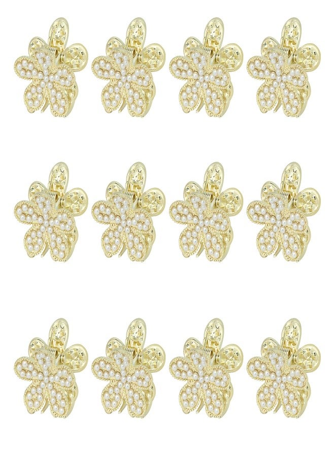 ANBALA 12Pcs Small Flower Hair Clips, Cute Pearl Hair Clips for Women Girls, Fancy Artificial Pearl Mini Claw Clip for Bride Wedding Daily - Image 1