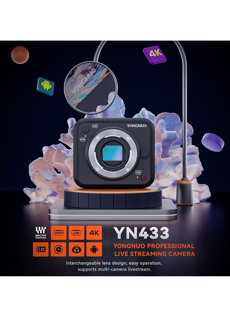 YONGNUO - YONGNUO YN433 4K Digital USB Camera, for Indoor Live Streaming, Mirrorless Micro Four Thirds MFT Lens System, 4K for Panasonic LUMIX Professional Camera Lens - Image 1