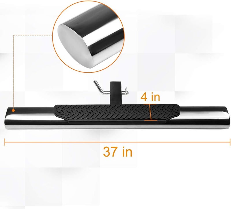 PM Performotor 35x4 Inches Oval 2 Inches Receiver Stainless Steel Trailer Towing Tailgate Hitch Step Bar - Image 2