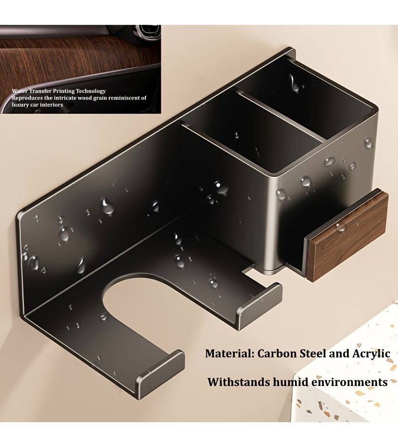 No Drill Wall Mounted Hair Dryer Holder Carbon Steel Bathroom Storage Rack - Image 5