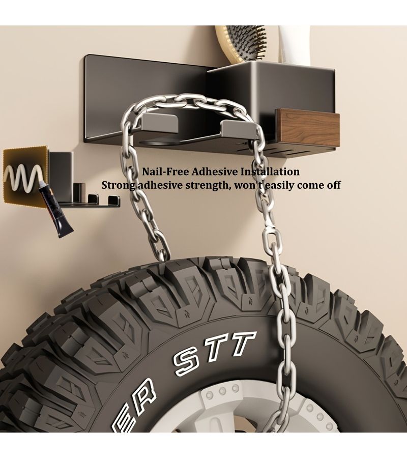 No Drill Wall Mounted Hair Dryer Holder Carbon Steel Bathroom Storage Rack - Image 2