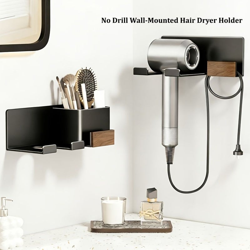 No Drill Wall Mounted Hair Dryer Holder Carbon Steel Bathroom Storage Rack - Image 4