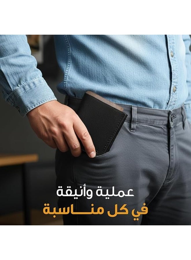 موتيفيا محفظة رجالي جلد طبيعي ثلاث طبقات محفظة جلد رجالي محفظة بطاقات ونقود رجالي مع 8 جيوب داخلية وجيب واسعة للنقود من Motevia - Image 2