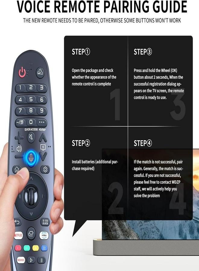 New AKB75855501 Magic Voice Remote Control Replacement for LG Smart TVs｜Compatible with AN-MR19BA, AN-MR18BA, MR20GA｜Pointer, Voice Command & Scroll Wheel Function