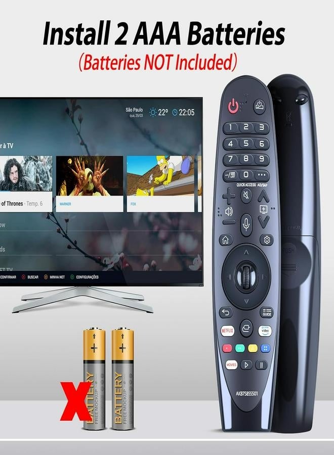 New AKB75855501 Magic Voice Remote Control Replacement for LG Smart TVs｜Compatible with AN-MR19BA, AN-MR18BA, MR20GA｜Pointer, Voice Command & Scroll Wheel Function