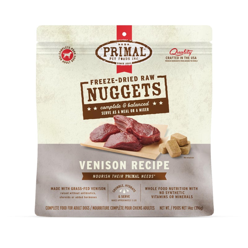 Primal Pet Foods Primal Freeze Dried Raw Dog Food Nuggets, Venison, Complete & Balanced Meal, Also Use as Topper or Treat, Premium, Healthy, Grain Free, High Protein Raw Dog Food, 14 oz - Image 1