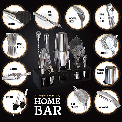 Highball  Chaser Highball & Chaser 13-Piece Boston Cocktail Shaker Set Stainless Steel Mixology Bartender Kit With Stand For Home Bar Cocktail Set | Laser Engraved Cocktail Tools | Plus E-Book with 30 Cocktail Recipes - Image 4