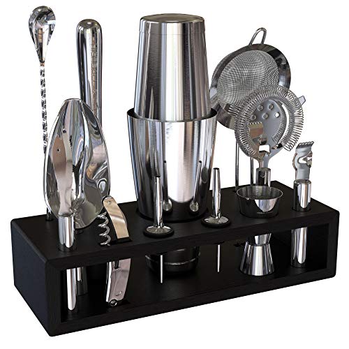 Highball  Chaser Highball & Chaser 13-Piece Boston Cocktail Shaker Set Stainless Steel Mixology Bartender Kit With Stand For Home Bar Cocktail Set | Laser Engraved Cocktail Tools | Plus E-Book with 30 Cocktail Recipes - Image 1