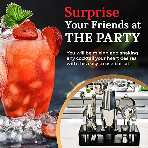 Highball  Chaser Highball & Chaser 13-Piece Boston Cocktail Shaker Set Stainless Steel Mixology Bartender Kit With Stand For Home Bar Cocktail Set | Laser Engraved Cocktail Tools | Plus E-Book with 30 Cocktail Recipes - Image 5