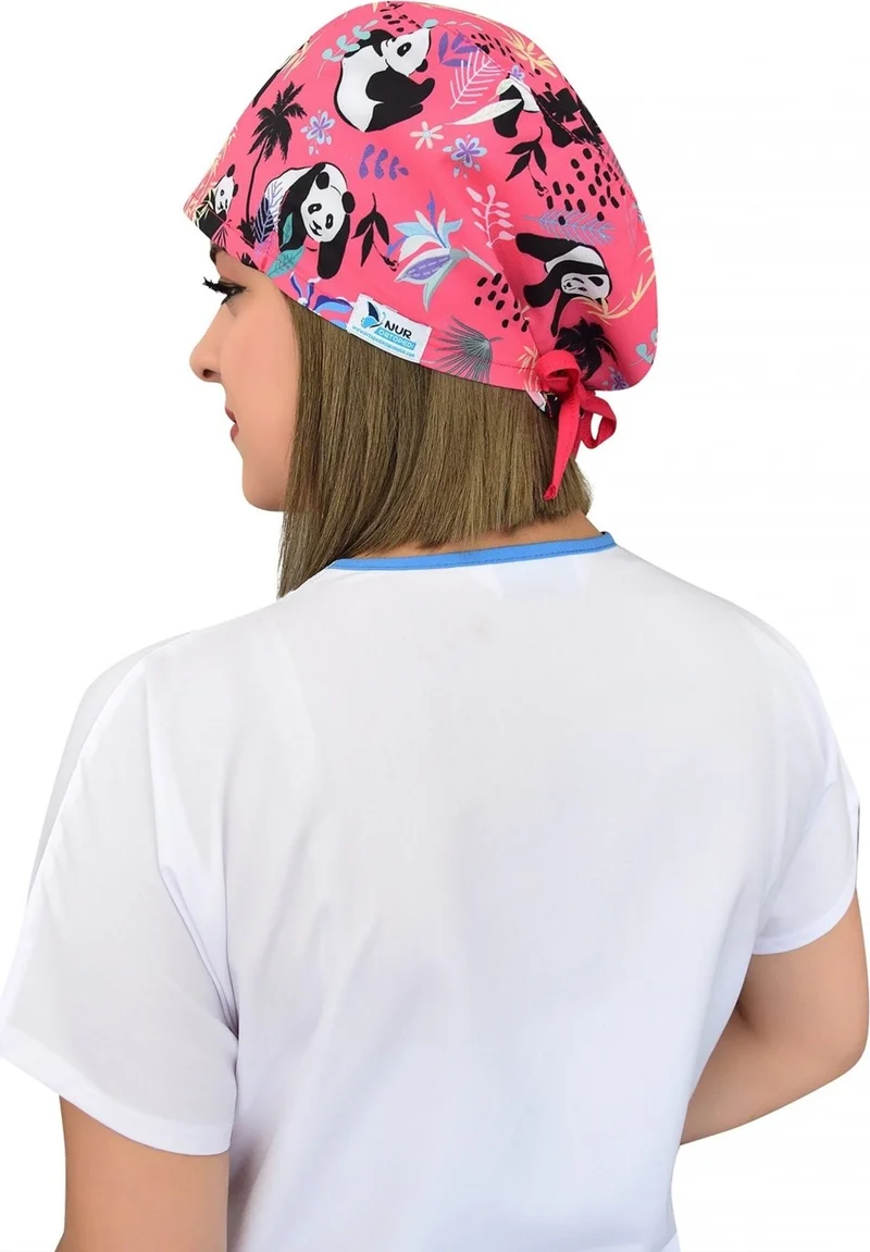 Nur Medikal Giyim Nur Medical Clothing Pink Panda Patterned Nurse Doctor Cook Hospital Surgical Bonnet B98