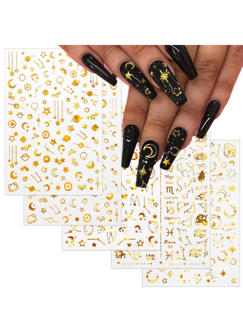 TailaiMei - TailaiMei 12 Sheets Gold Moon Star Nail Stickers, 3D Metallic Laser Self-Adhesive Nail Art Decals for Women Manicure DIY or Nail Salon(1000Pcs) - Image 1