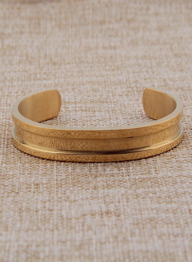 Zuo Bao Hair Tie Bracelet Stainless Steel Grooved Cuff Bangle for Women (No Words-Gold) - Image 3