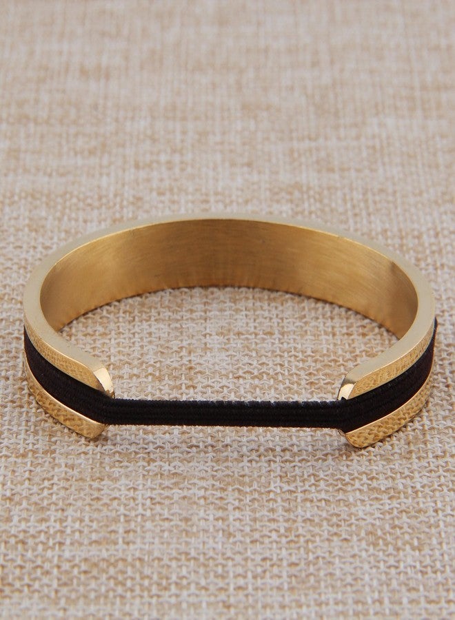 Zuo Bao Hair Tie Bracelet Stainless Steel Grooved Cuff Bangle for Women (No Words-Gold) - Image 2