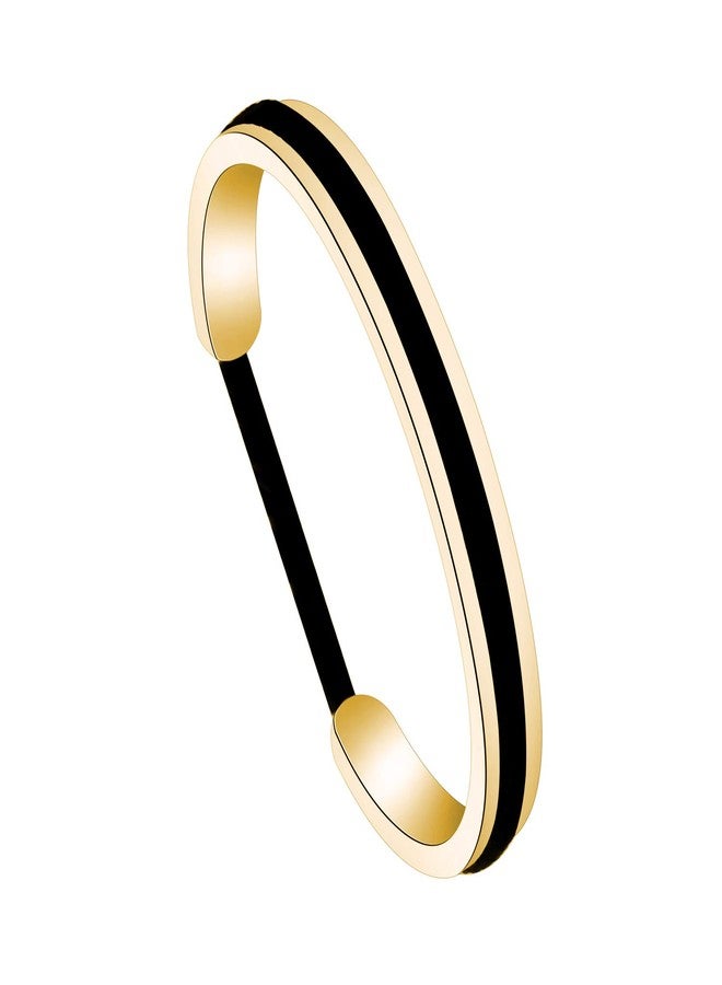 Zuo Bao Hair Tie Bracelet Stainless Steel Grooved Cuff Bangle for Women (No Words-Gold) - Image 1