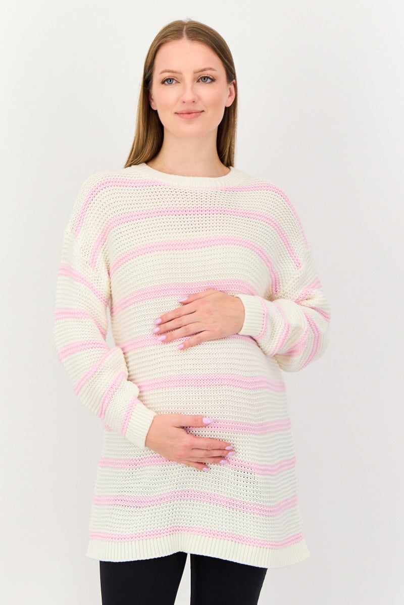 Dorothy Perkins X Maternity Women Crew Neck Stripe Sweater, Multicolor - Image 1