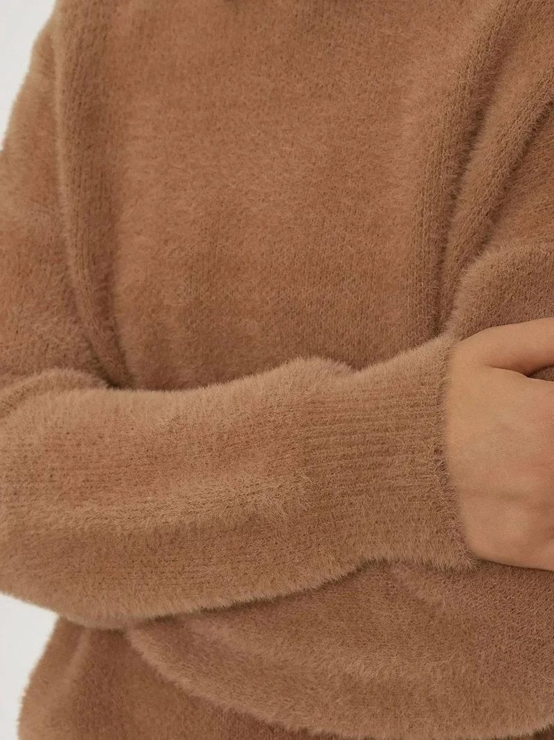 HICCUP Bearded Crew Neck Ultra Soft Touch Knit Sweater