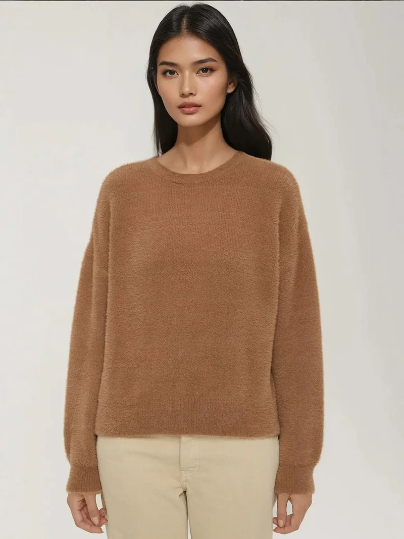 HICCUP Bearded Crew Neck Ultra Soft Touch Knit Sweater