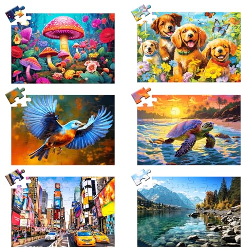 WSCXSC 36 Large Piece Puzzles for Seniors 6 PackDementia Puzzles Turtle Dog Bird Mushroom Beach Lake Jigsaw Puzzle Dementia Alzheimers Products and Activities for Seniors Elderly Adult - Image 1