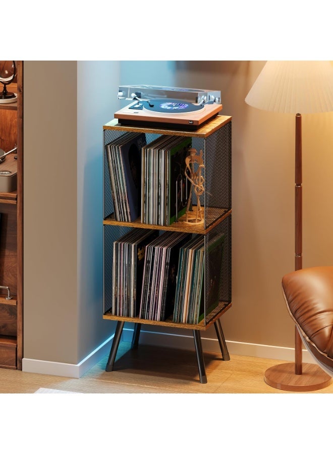 Forthcan 3-Tier Record Player Stand, Turntable Stand with Storage up to 200 Albums, Corner Vinyl Record Holder with Adjustable Divider, Mid-Century Record Table Vinyl Storage for Bedroom Living Room - Image 1