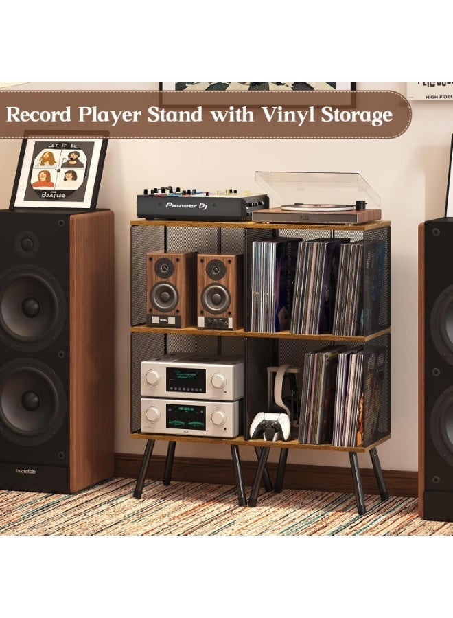 Forthcan 3-Tier Record Player Stand, Turntable Stand with Storage up to 200 Albums, Corner Vinyl Record Holder with Adjustable Divider, Mid-Century Record Table Vinyl Storage for Bedroom Living Room - Image 3