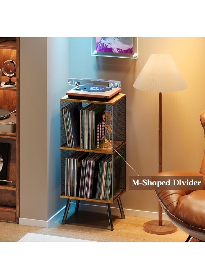 Forthcan 3-Tier Record Player Stand, Turntable Stand with Storage up to 200 Albums, Corner Vinyl Record Holder with Adjustable Divider, Mid-Century Record Table Vinyl Storage for Bedroom Living Room - Image 5