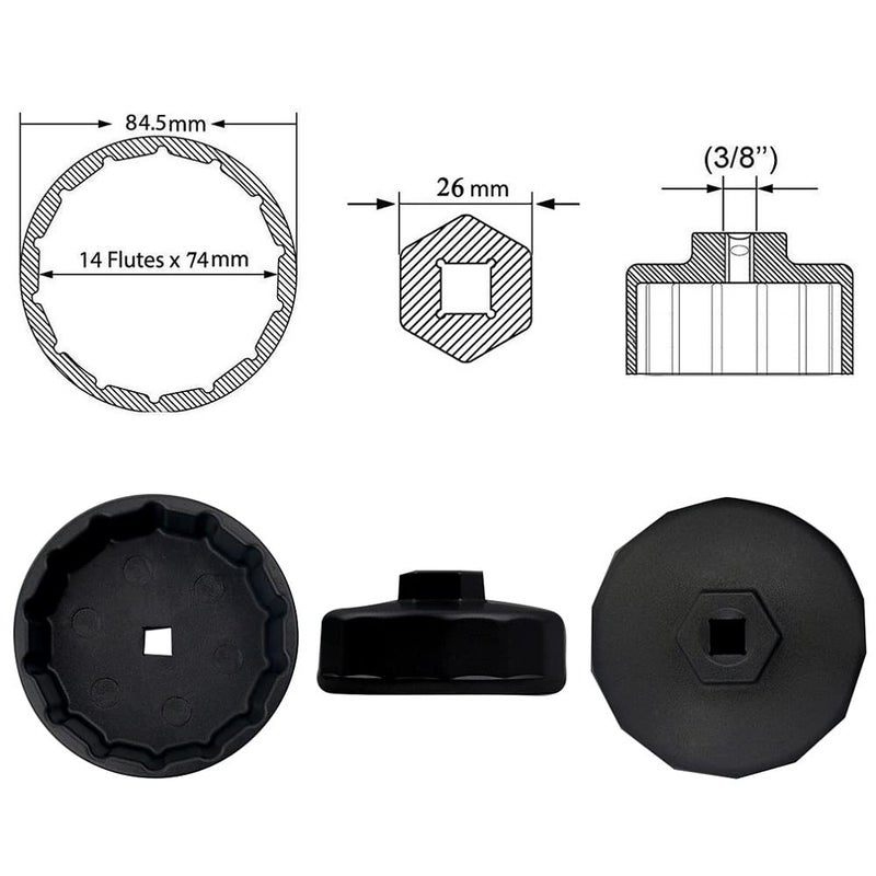 Shonee Oil Filter Wrench for VW,Jetta,Mercedes Benz,Sprinter,Audi,Porsche,Volkswagen,Mazda. 74mm 14F Filter Removal Tool for Mobil1,Bosch,Mahle,Fram - Image 4