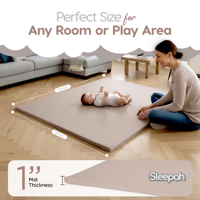 Sleepah Baby Play Mat for Floor (50" x 50") Waterproof Vegan Leather - Easy to Clean w Removable Cover - Mat for Tummy Time - Padded Thick 1.5" Foam Support Non-Slip Bottom for Infant Kids and Toddler (Tan) - Image 5