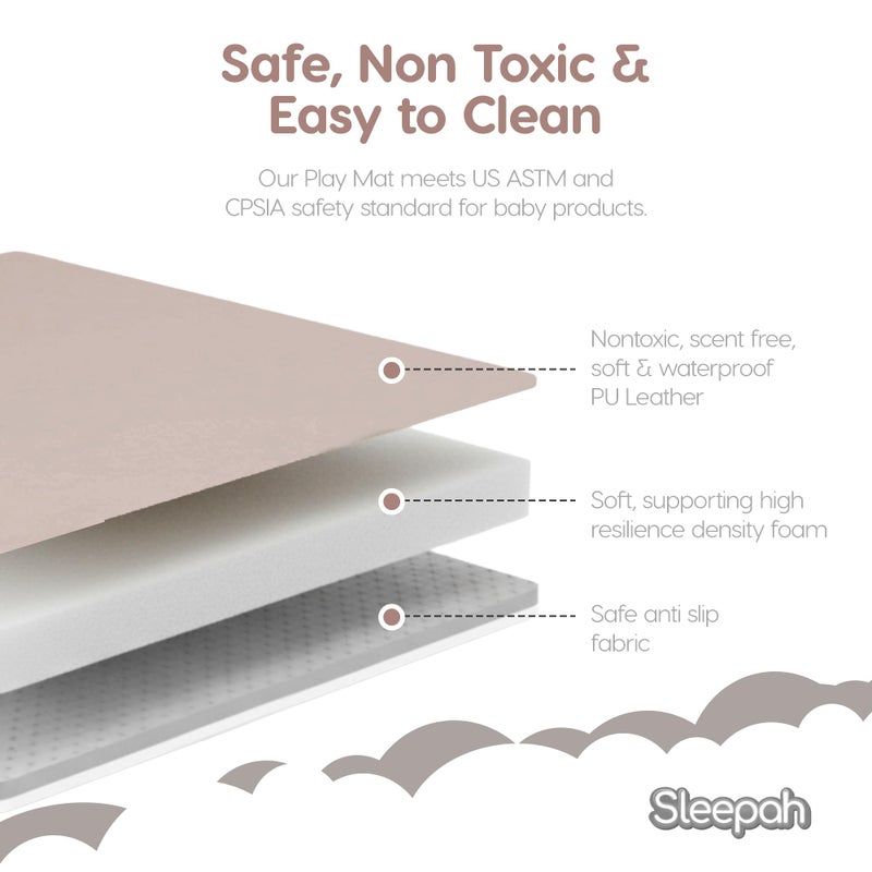 Sleepah Baby Play Mat for Floor (50" x 50") Waterproof Vegan Leather - Easy to Clean w Removable Cover - Mat for Tummy Time - Padded Thick 1.5" Foam Support Non-Slip Bottom for Infant Kids and Toddler (Tan) - Image 4