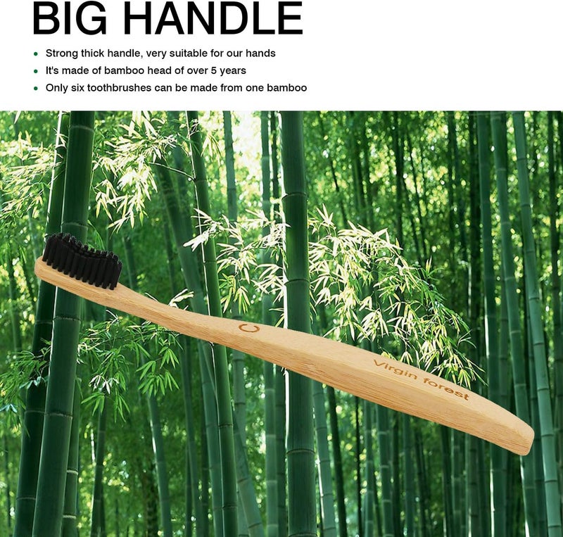 Virgin Forest Bamboo Toothbrush 6pk, Charcoal Bristles, BPA-Free, Eco Biodegradable - Image 4