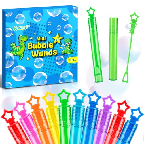 Baegzgx 32 PCS Mini Bubble Wands in 8 Colors Childrens Party Birthday Party New Year Christmas Valentines Day Carnival Ideal Goodie Bag Filling School Classroom Male and Female Awards - Image 1