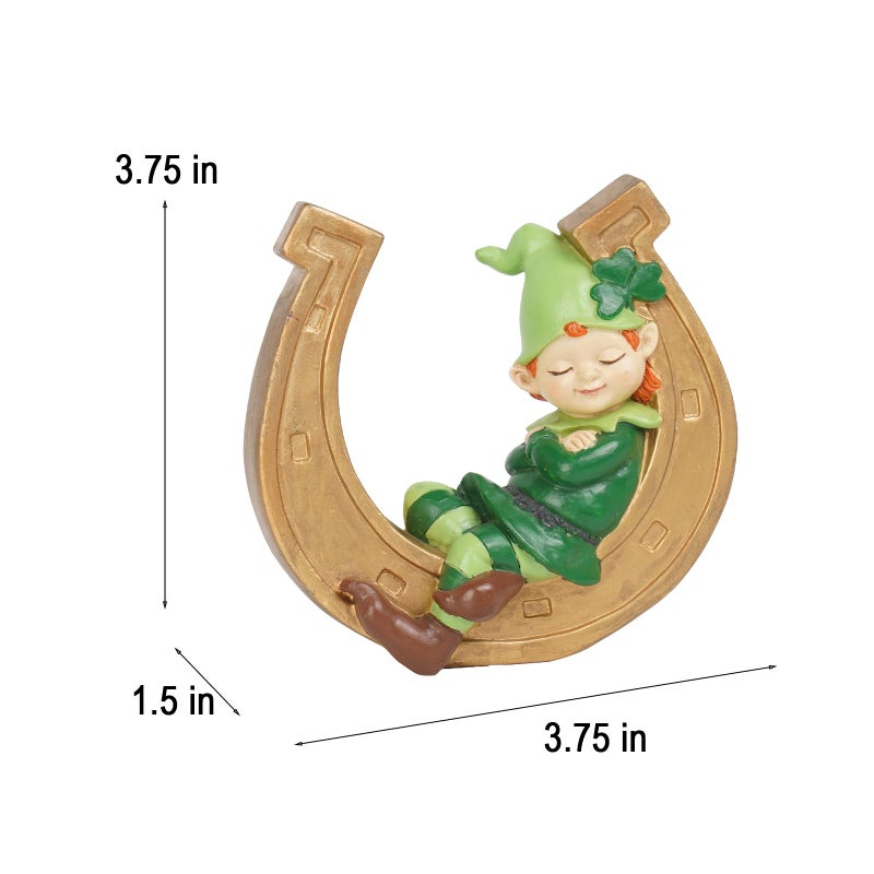 Braxio St-Patricks-Day Decorations Coffee Table Decor - Resin Gnome Collectible Figurines Green Gnome and Gold Horseshoe St Patricks Day Decor Table Centerpieces 3.75 * 1.5 * 3.75 Inch - Image 2